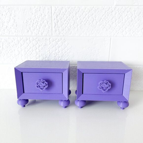 Miniature Barbie Nightstands (Set of 2) Purple 3D Printed Dollhouse Furniture - Picture 2 of 6